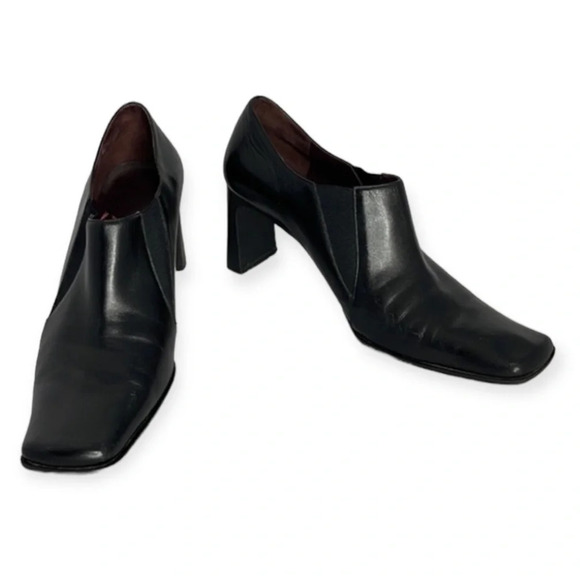 NINE WEST Black Square Toe Bootie Shoes Leather Heel High Vamp Witchy Size 7.5 - Picture 2 of 13